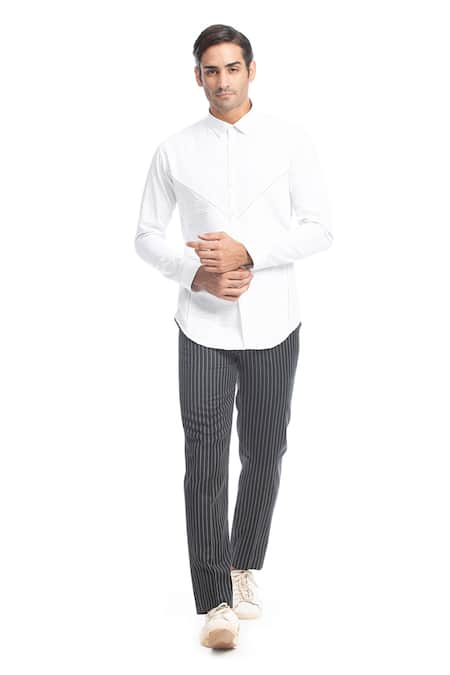 Rohit Gandhi + Rahul Khanna White Cotton Pintucked Shirt 