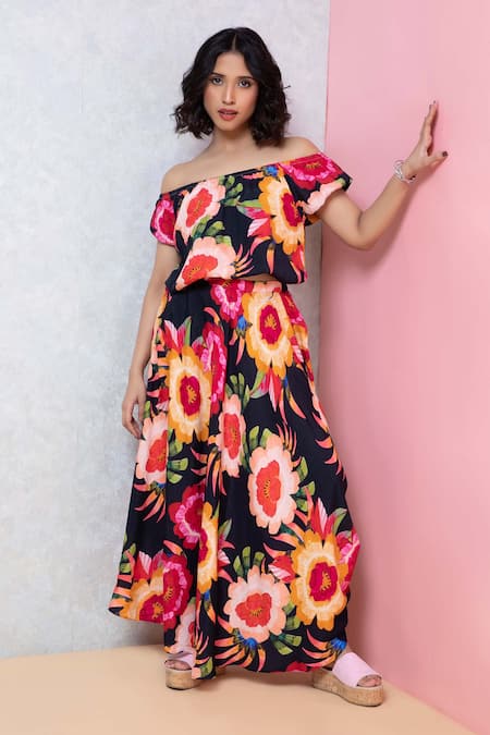 Rhe-Ana Vibrant Floral Print Top & Skirt Co-ord Set 