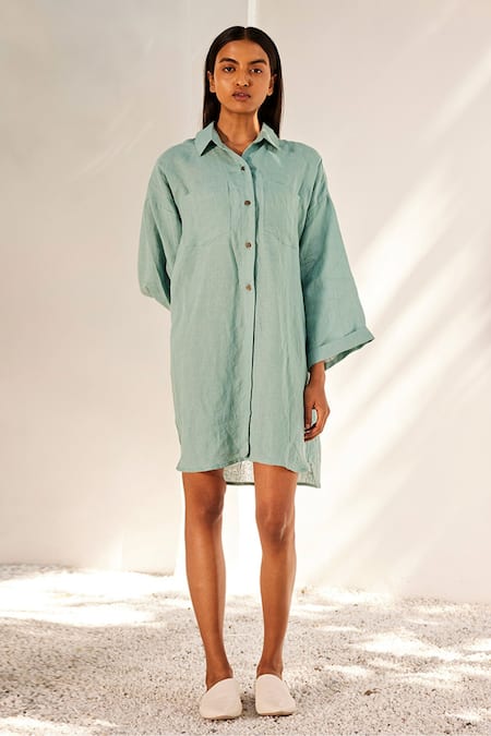 Kharakapas Asymmetric Hem Haze Linen Dress 