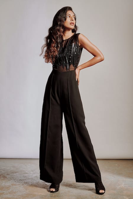 Pocket Stories Sequin Embroidered Wide Leg Jumpsuit 