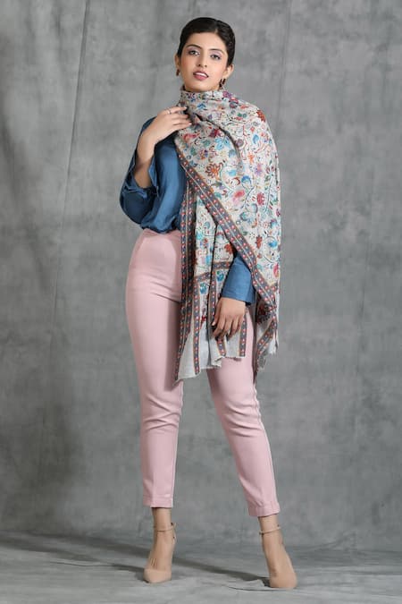 DUSALA Pashmina Wool Floral Pattern Stole 