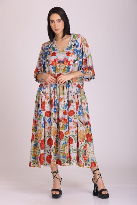 ALPONA DESIGNS BY SOHAM ACHARYA Floral Print Midi Dress 