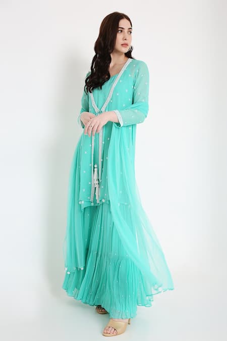 Bha sha Chandani Full Sleeve Embroidered Jacket Sharara Set 