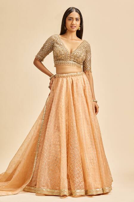 Sangeet Wear Crepe Fabric Peach Color Lovely Lehenga With Net Dupatta