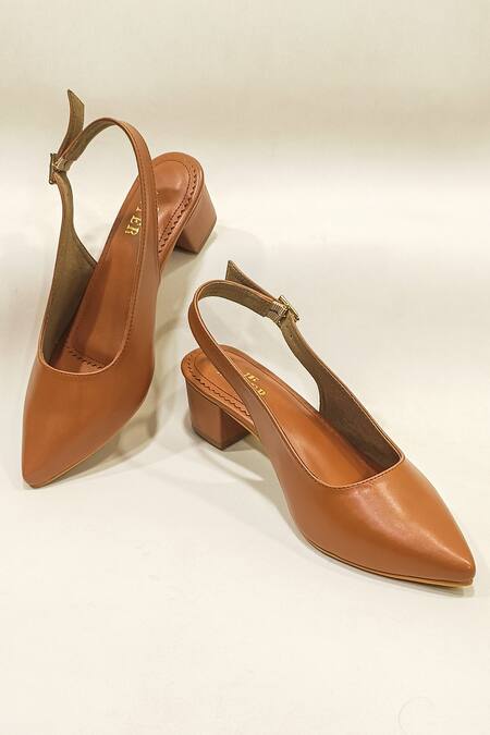 Buy Brown Slingback Mule Block Heels by THE ALTER Online at Aza