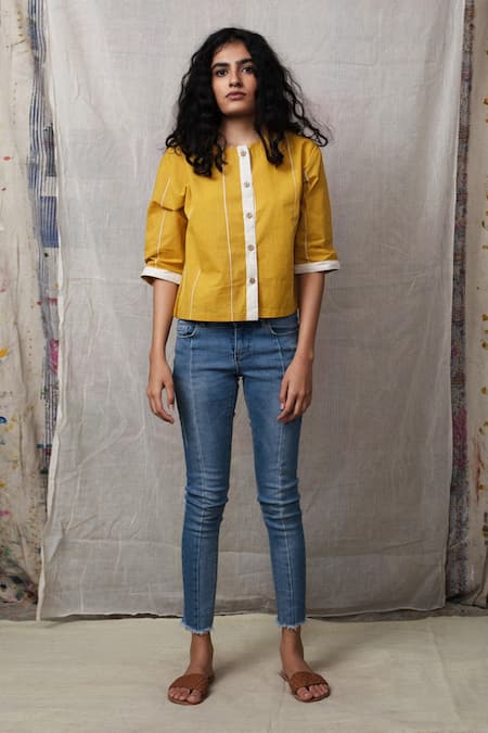 Banana Labs Cotton Saree With Crop Top 