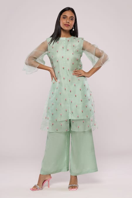 MAYU KOTHARI Layered Rose Hand Embroidered Kurta & Palazzo Set 