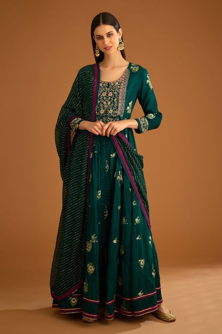 Shyam Narayan Prasad Zardozi Work Tiered Anarkali Trouser Set 