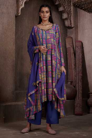 Affroz Floral Print High-Low Anarkali Palazzo Set 