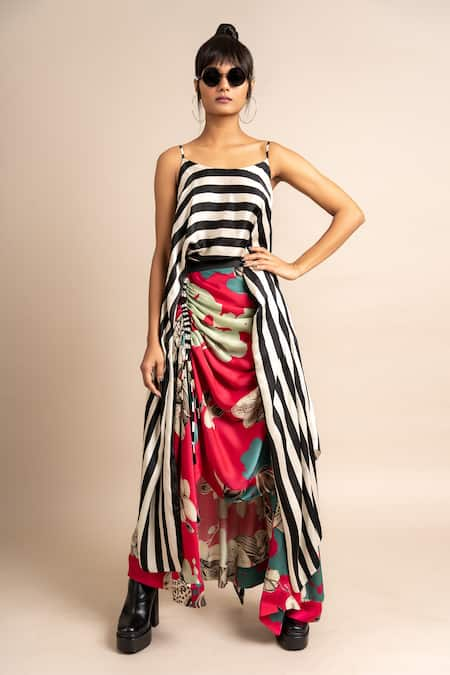 Nupur Kanoi Striped Singlet Top & Printed Skirt Set 