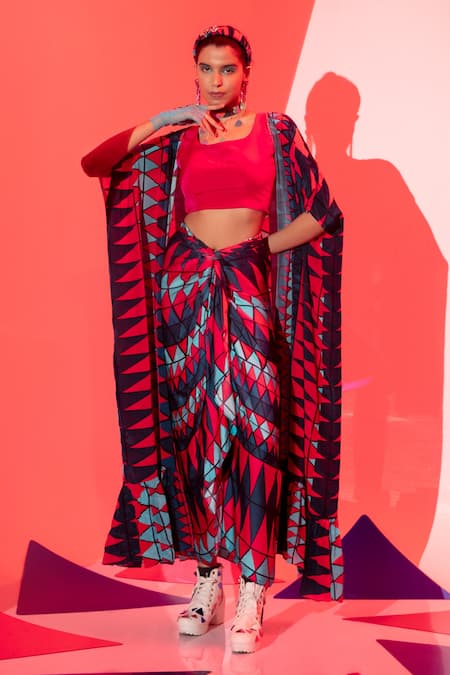 Esha L Amin_Multi Color Viscose Coachella Sarong Skirt _Online_at_Aza_Fashions