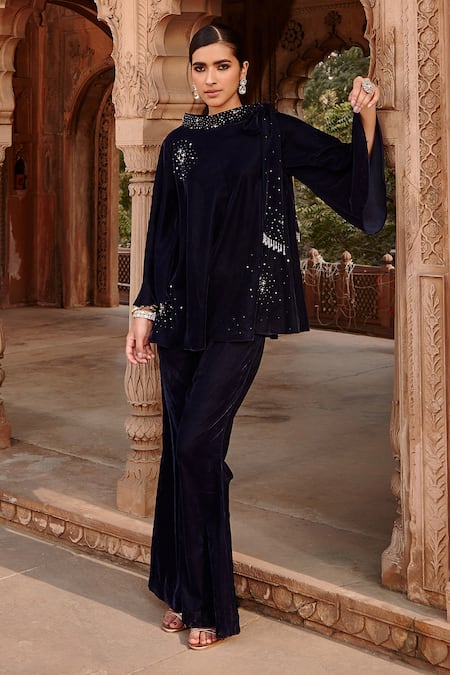 Ajiesh Oberoi Velvet Top & Flared Pant Set 