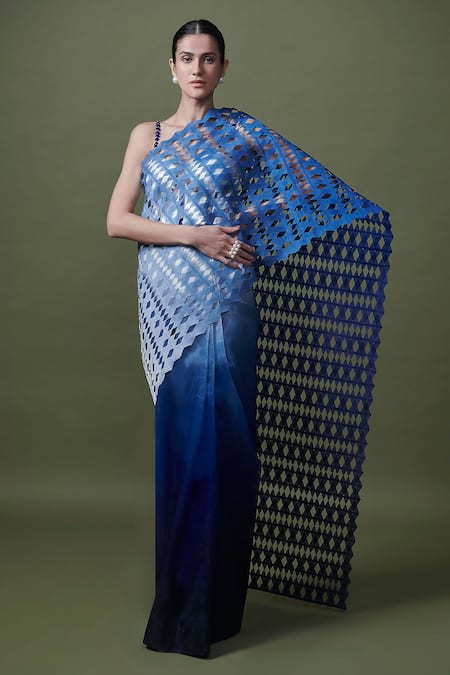 Shriya Khanna Blue Organza Diamond Ombre Pre-stitched Saree 