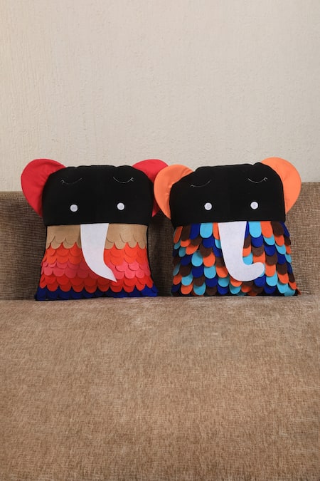 My Gift Booth Black Fleece Frill Baby Elephant Cushion - Set Of 2