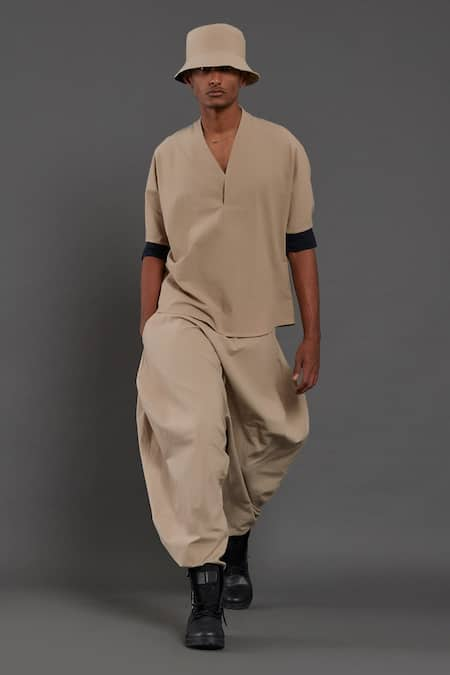 MATI Beige 100% Cotton Plain Baggy Pant 