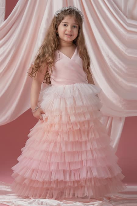 Peach Princess open hearted back dress Birthday pink tulle dress Ball