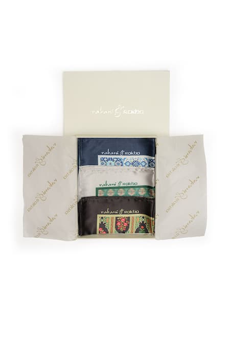 Rabani & Rakha Multi Color Printed Satin Pocket Square Gift Box - Set Of 3 