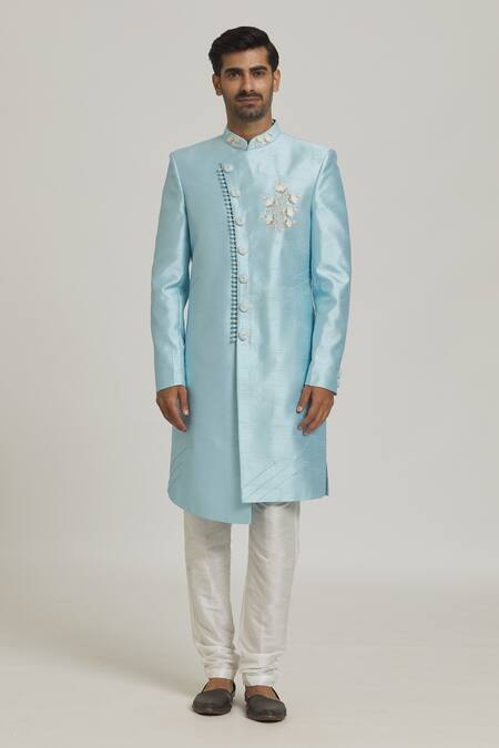 Buy Adara Khan Sky Blue Lining Faux Satin, Pant Dupion Art Placed Embellished Pattern With Online at Aza Fashions Buy_Adara Khan_Sky Blue Lining Faux Satin, Pant Dupion Art Placed Embellished Pattern With_Online_at_Aza_Fashions