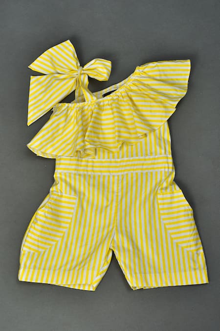 Maaikid Striped One Shoulder Ruffle Jumpsuit 