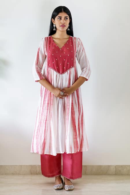 Cupid Cotton Yoke Embroidered Kurta & Flared Pant Set 