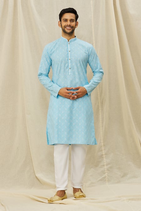 Aryavir Malhotra Mandarin Collar Printed Kurta Set 