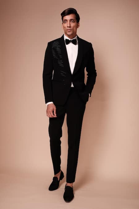 Tisa - Men Black Tuxedo And Trousers- Viscose Polyester Shawl Lapel Collar Set 