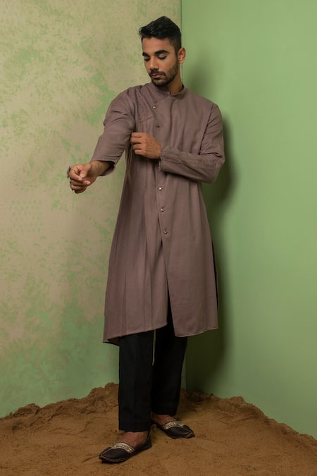 Ankita Shahabadi Purple Handwoven Fabric Kaasha Asymmetric Draped Kurta