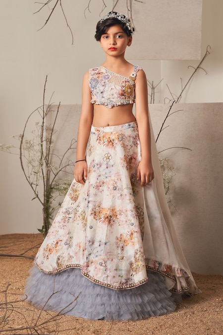 New) Floral Print Lehenga With Crop Top Under Rs.1750