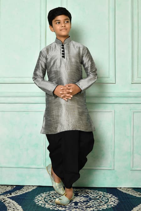 Arihant Rai Sinha Grey Dupion Art Silk Patterned Kurta And Dhoti Set 