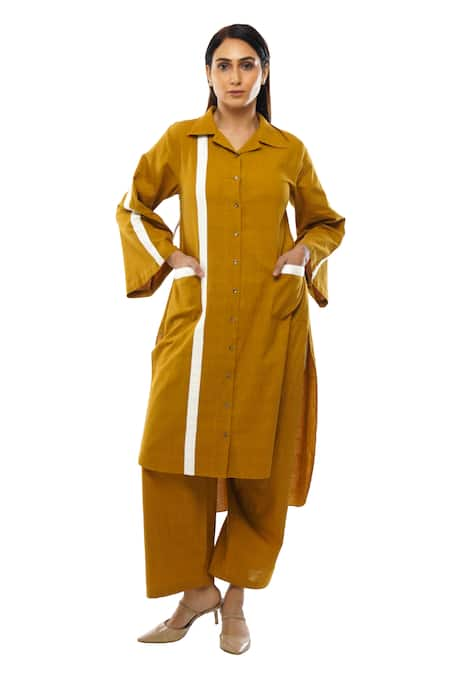 KHAT Notched Collar Handloom Cotton Kurta & Palazzo Set 