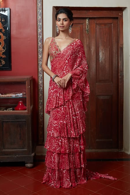 Arpita Mehta Printed Pre-Draped Saree With Blouse 