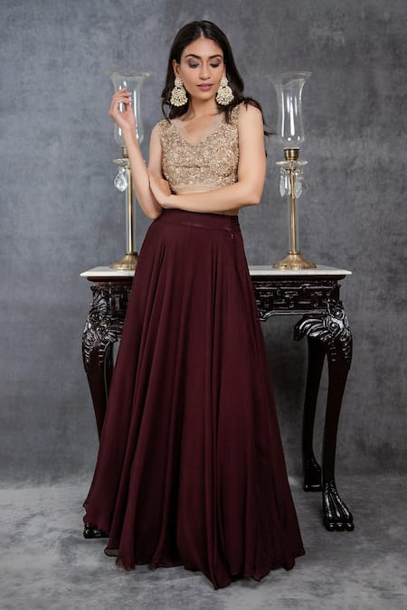 Sunita Bhandari Floral Embroidered Blouse & Lehenga Set 