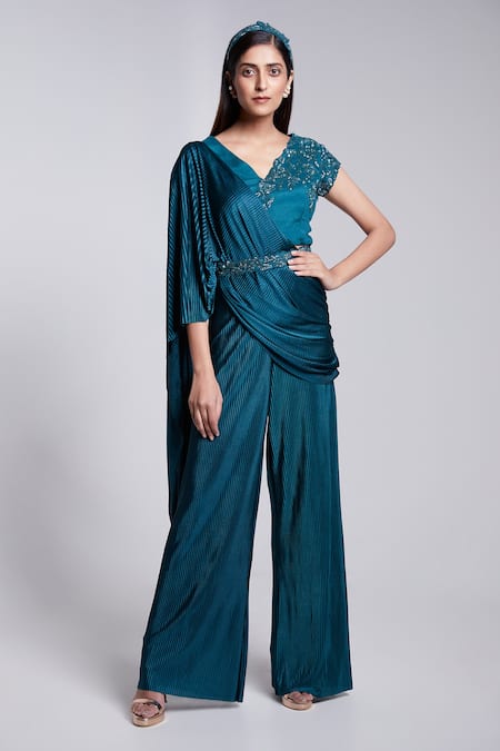 Suruchi Parakh Pleated Draped Pant & Embroidered Top 