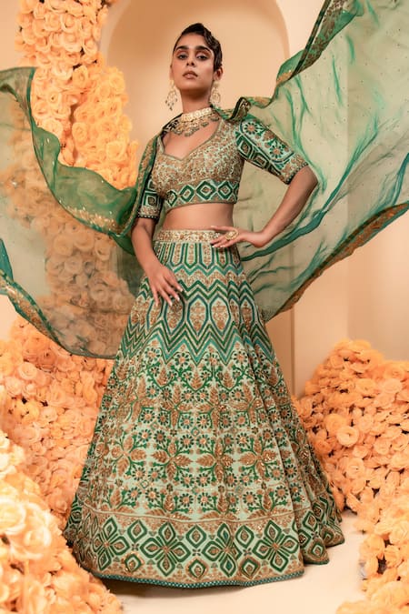 Green Velvet Lehenga Sari, Saree for sale | eBay