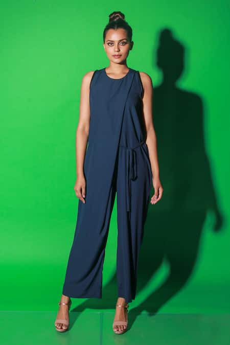 Echke Front Draped Solid Jumpsuit 