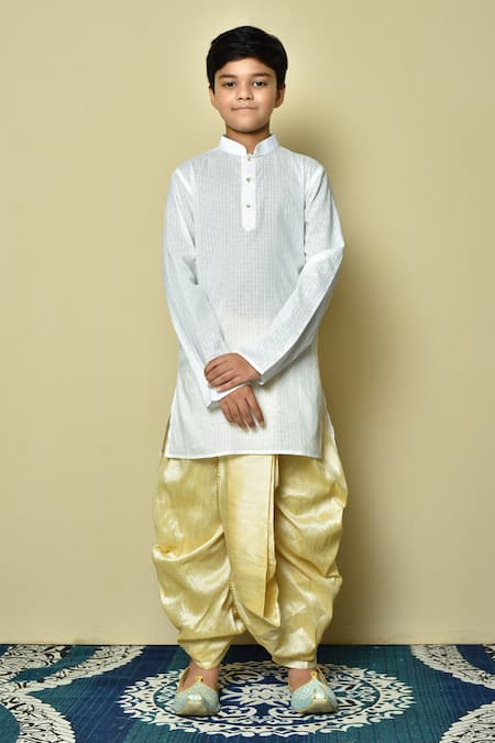 Arihant Rai Sinha White Cotton Patterned Kurta And Dhoti Set 