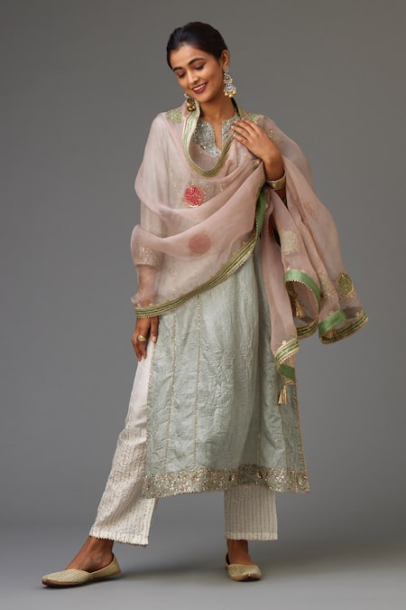 KORA Silk A-Line Kurta Set with Dupatta 