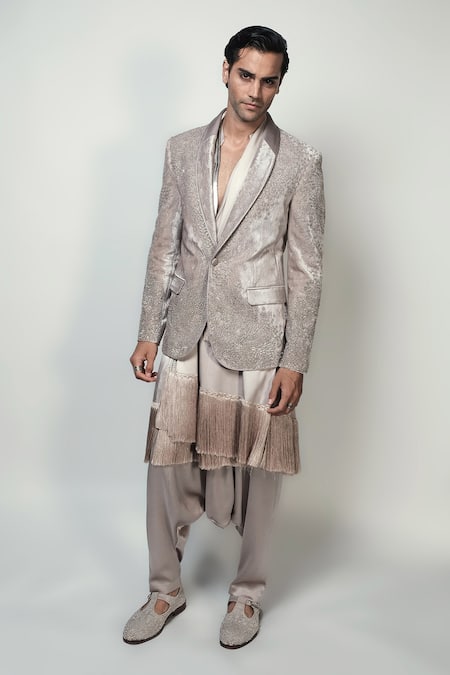 Rohit Gandhi + Rahul Khanna Silk Velvet Basilica Tuxedo 