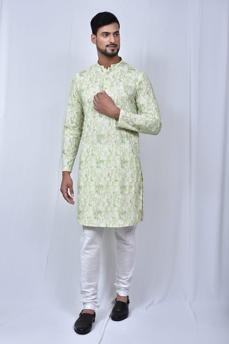 Adara Khan Green Cotton Embroidered Geometric Kurta With Churidar