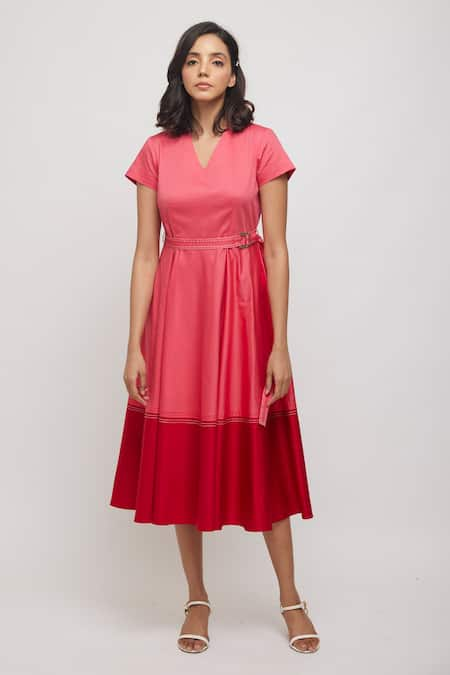 Escape By Aishwarya Color Blocked Dress With Fabric Belt 