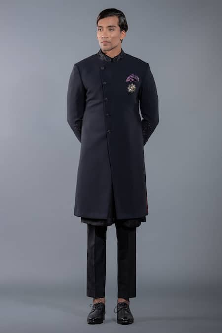 More Mischief Embroidered Asymmetric Sherwani Set 