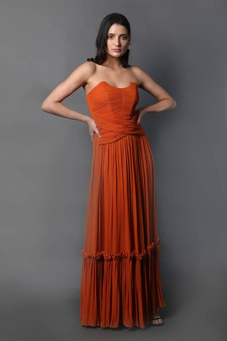 Swatee Singh Pleated Hem Corset Gown 