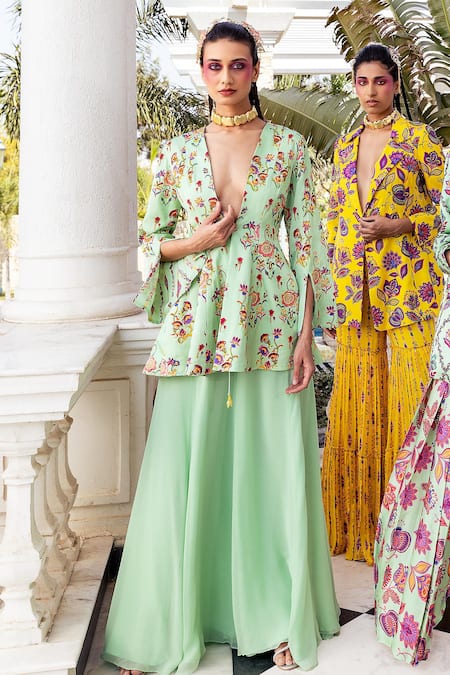 DiyaRajvvir Floral Jaal Pattern Top With Sharara 