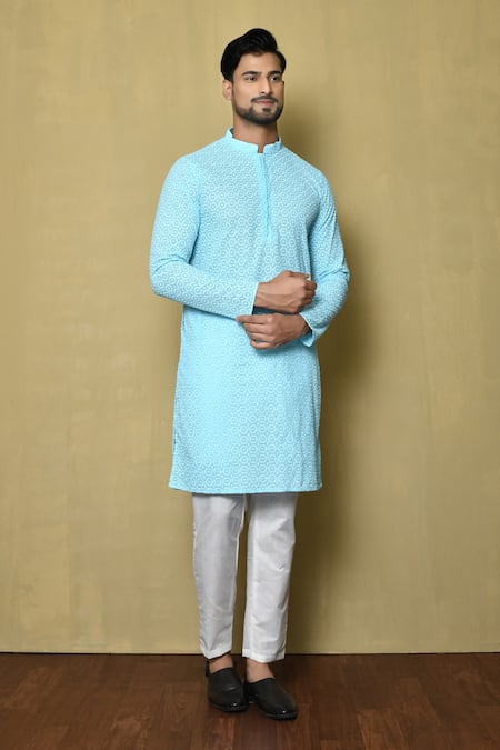 Aryavir Malhotra Hexagon Chikankari Embroidered Kurta & Pant Set 