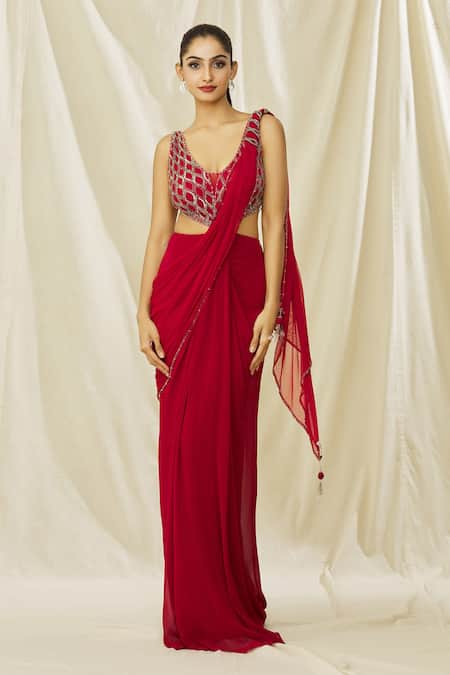 Red Saree Dress – Hafsa Malik