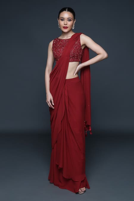 Sanjev Marwaaha Pre Draped Saree With Embroidered Blouse 