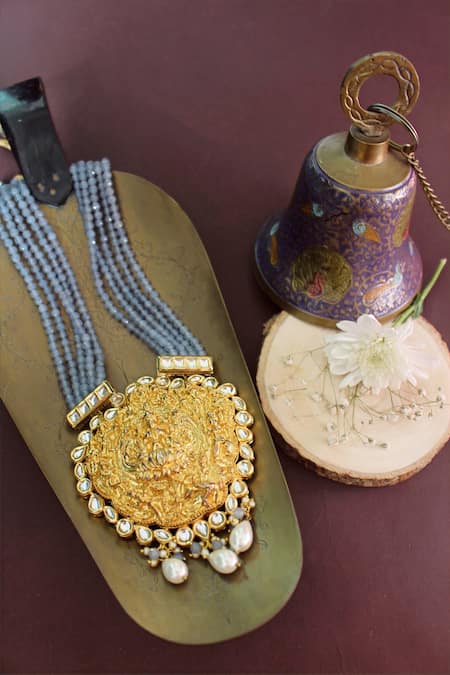 Nayaab by Sonia Zamani Jadau Temple Pendant Necklace 