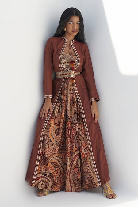 Nadima Saqib Brown Abla Silk Embroidered Belt