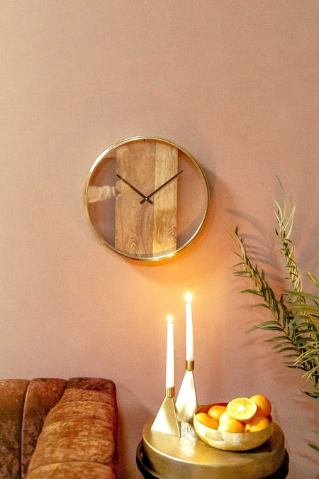 Logam Brown Mango Wood And Metal Plank Wall Clock 