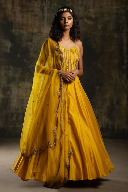 Mona and Vishu Embroidered Bodice Anarkali With Dupatta 